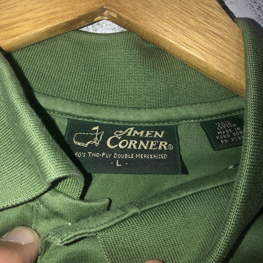 Masters Amen Corner Men's L Green Short Sleeve Pima Cotton Button Golf Polo - Picture 9 of 11